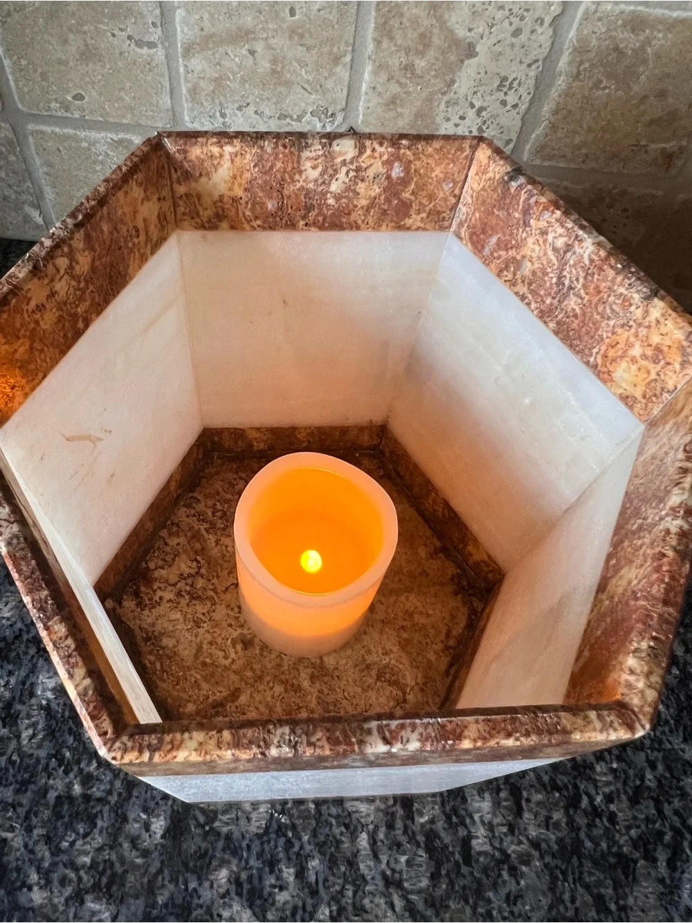Large Vintage Waterstone White Onyx Candle Holder / Vase Handcrafted in Mexico